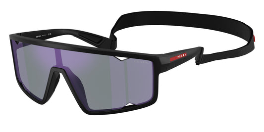 Prada Sport A03S Sunglasses Matte Black / Dark Blue Mirrored Violet